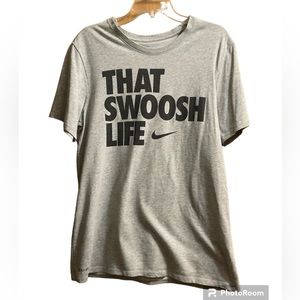 Men’s Grey The Nike Short Sleeve Tee. That Swoosh Life. Athletic Cut. Dri-Fit.